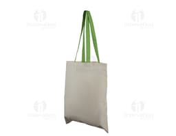Bolsa de algodão na cor azul com alças curtas e detalhes em costura branca.
