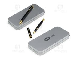 Kit com várias canetas executivas em tons de preto, prata e dourado. As canetas possuem design elegante e são ideais para uso