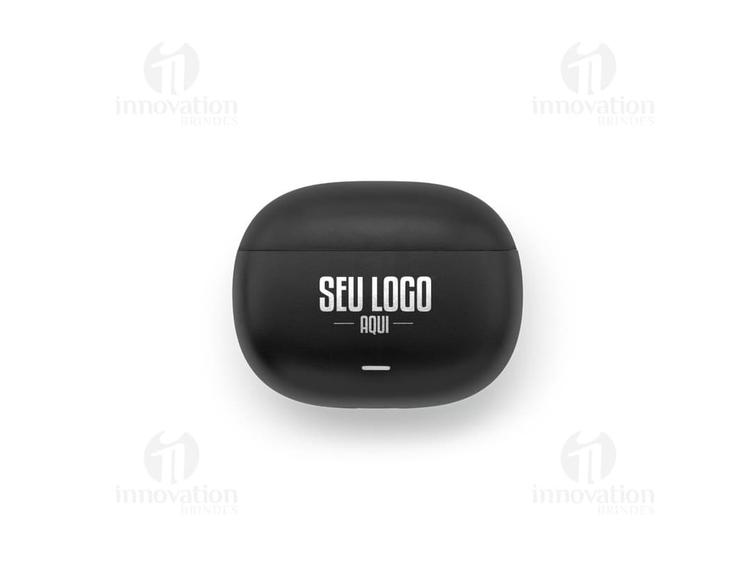 Fone de ouvido wireless na cor preta com design moderno e elegante.