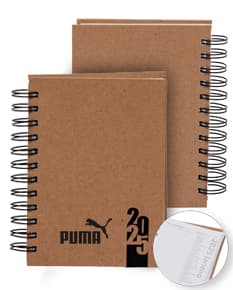 Agenda Diária 2025 com capa dura de cor azul escuro e detalhes em dourado, folhas internas brancas com espaços para notas e