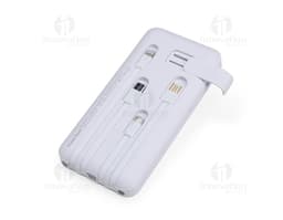 Power Bank 10.000mAh na cor preta, com design slim e acabamento fosco. Acompanha cabo USB para recarga.
