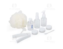 Kit Viagem 10 Peças composto por necessaire, porta-passaporte, etiquetas de bagagem, escova de dentes, adaptador de tomada