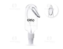 Frasco plástico de 100ml com mosquetão.