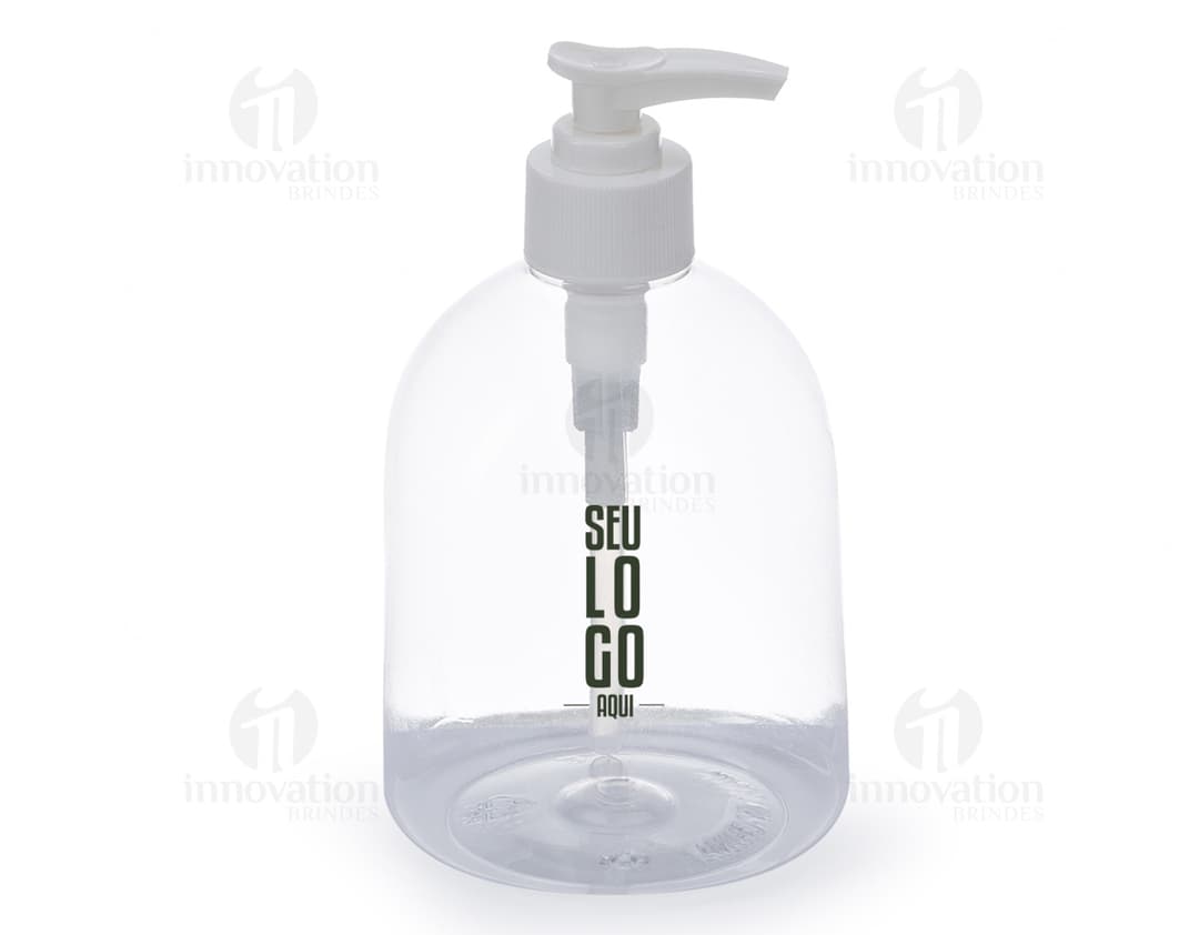 Frasco plástico de 500ml em cor transparente, com tampa de rosca branca.