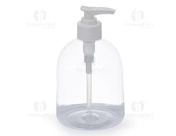 Frasco plástico de 500ml em cor transparente, com tampa de rosca branca.