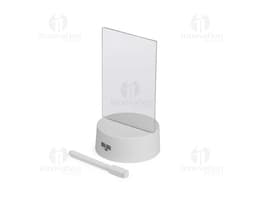Luminária LED de mesa em formato de arco, com base de metal cromado e braço flexível ajustável. A lâmpada LED é na cor