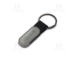 Chaveiro de metal moderno e elegante em formato de telefone celular, com tela digital e teclado. O dispositivo possui botões