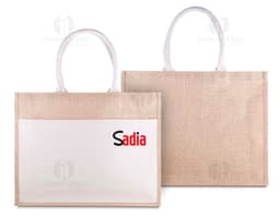 Sacola em algodão e juta com design moderno e resistente. Possui alças de couro e fecho de metal para garantir a segurança