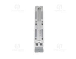 Suporte retrátil para notebook feito de metal e aço, sendo uma ferramenta tecnológica e moderna para facilitar o uso do