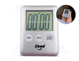 Cronômetro Timer de cor preta sobre fundo branco, mostrando os números em destaque.