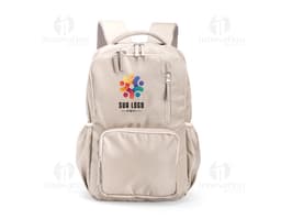 Mochila Poliéster 18 Litros em cor preta, com alças ajustáveis e vários bolsos externos.