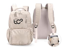 Mochila Poliéster 18 Litros em cor preta, com alças ajustáveis e vários bolsos externos.