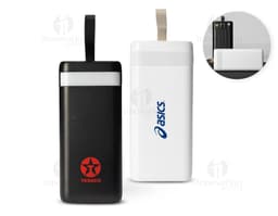 Power Bank de 20 mil mAh com lanterna e cabos.