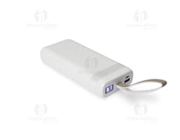 Power Bank de 20 mil mAh com lanterna e cabos.