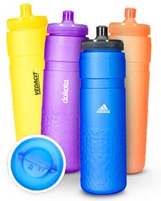 Squeeze Plástico 500ml na cor azul, com tampa rosqueável e design moderno.