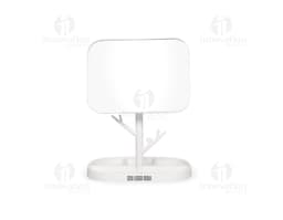 Espelho de Mesa Plástico branco com base de plástico e tamanho médio.