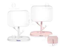 Espelho de Mesa Plástico branco com base de plástico e tamanho médio.