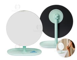 Espelho de Mesa Plástico com acabamento brilhante e base em plástico resistente.