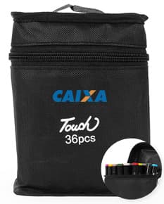 Kit com 36 canetas marcadoras pontas duplas em diversas cores.