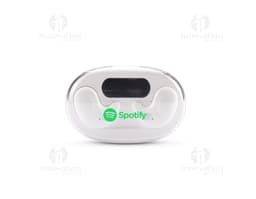 Fone de ouvido Bluetooth preto com design moderno e elegante.