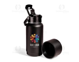 Garrafa térmica de 700ml em aço inoxidável, com tampa de rosca e alça para transporte. A garrafa tem design moderno na cor