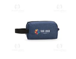 Nécessaire Poliéster PVC Mescla em tons de preto e cinza, contendo compartimentos para suporte de dispositivos como teclado