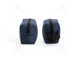 Nécessaire Poliéster PVC Mescla em tons de preto e cinza, contendo compartimentos para suporte de dispositivos como teclado