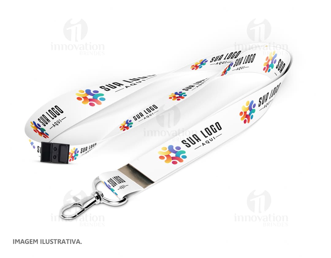 Cordão com trava de segurança e mosquetão 85x2cm - Design moderno e seguro para seu evento. Ideal para identificação e